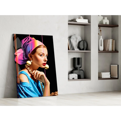 Vibrant pop art canvas wall art with woman in rainbow headscarf