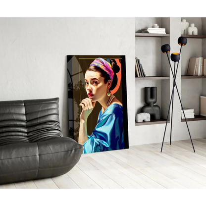 Frida Kahlo pop art glass wall art portrait in blue gown