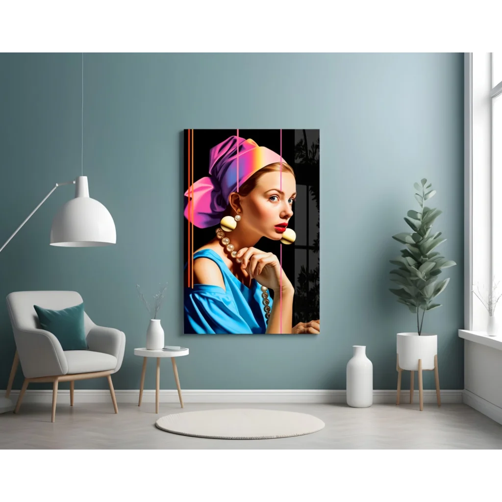 Vibrant pop art wall art canvas with woman in rainbow headscarf