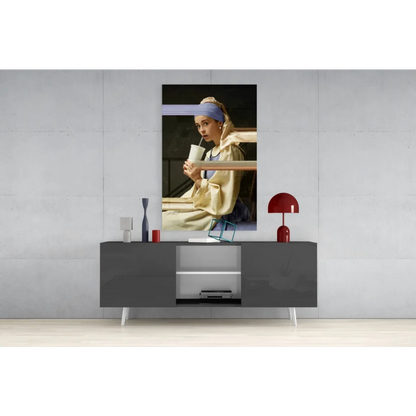 Framed Vermeer Girl with Pearl Earring glass wall art in warm tones