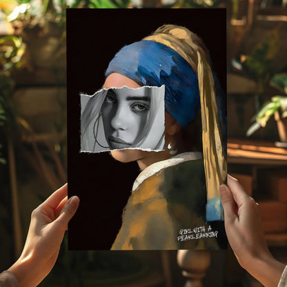 Stylized Girl with Pearl Earring on insigne aluminum print
