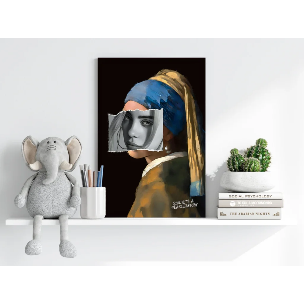Stylized Girl with Pearl Earring on insigne aluminum prints