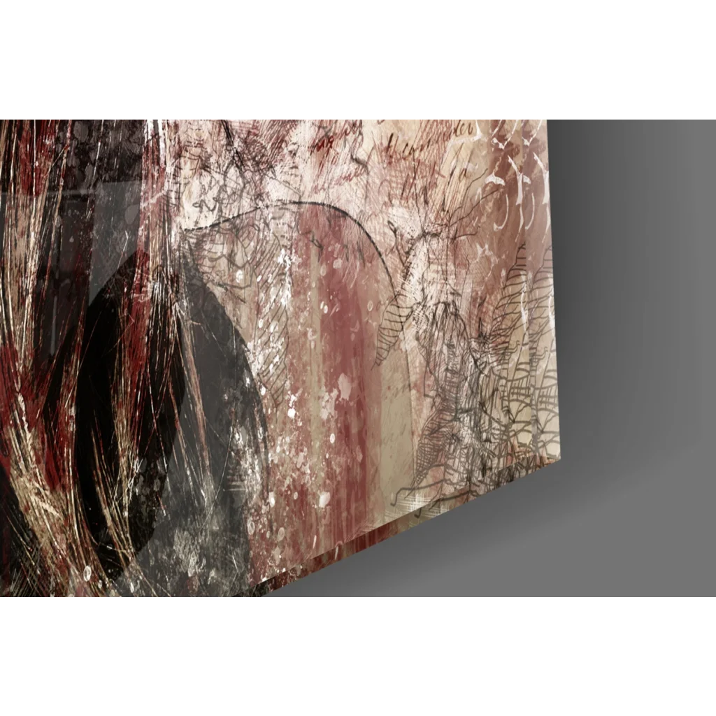 Vintage Hat Lady abstract wall art canvas with lace, script, red beige tones