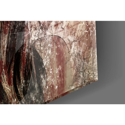 Vintage Hat Lady abstract wall art canvas with lace, script, red beige tones