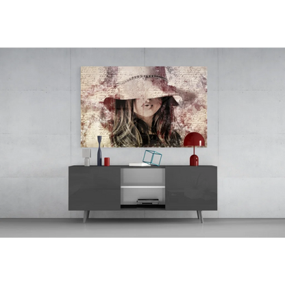 Vintage Hat Lady canvas wall art with lace script and sepia tones