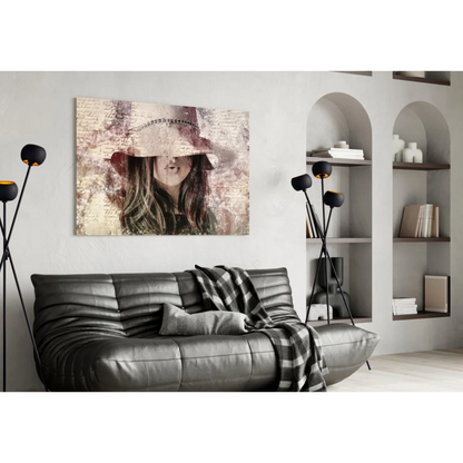 Vintage Hat Lady Canvas Wall Art With Lace and Script | Contemporary Home Wall Art | vintageantiquesgifts.com