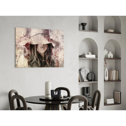 Vintage Hat Lady canvas wall art with lace script and soft tones