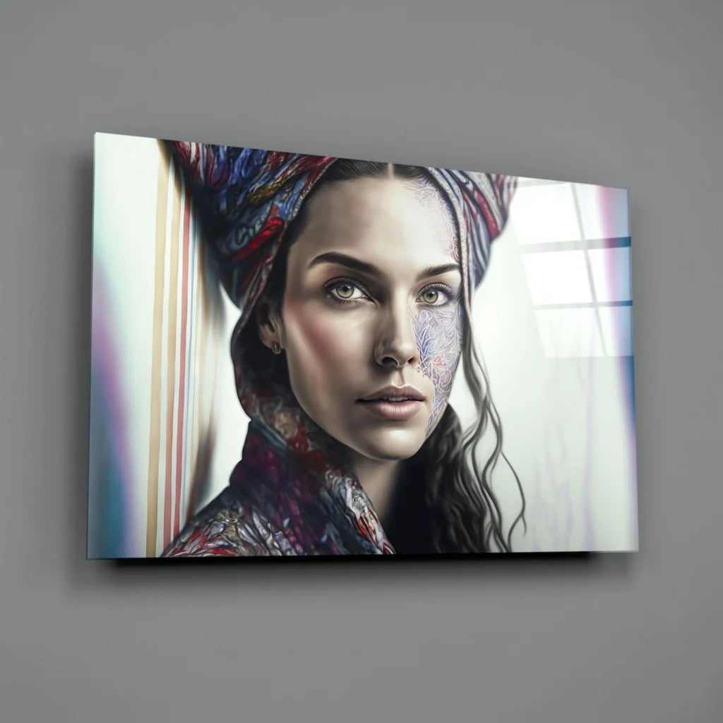 Stunning Tattooed Woman Portrait Wall Art Canvas Print | Glass Wall Art Print | vintageantiquesgifts.com