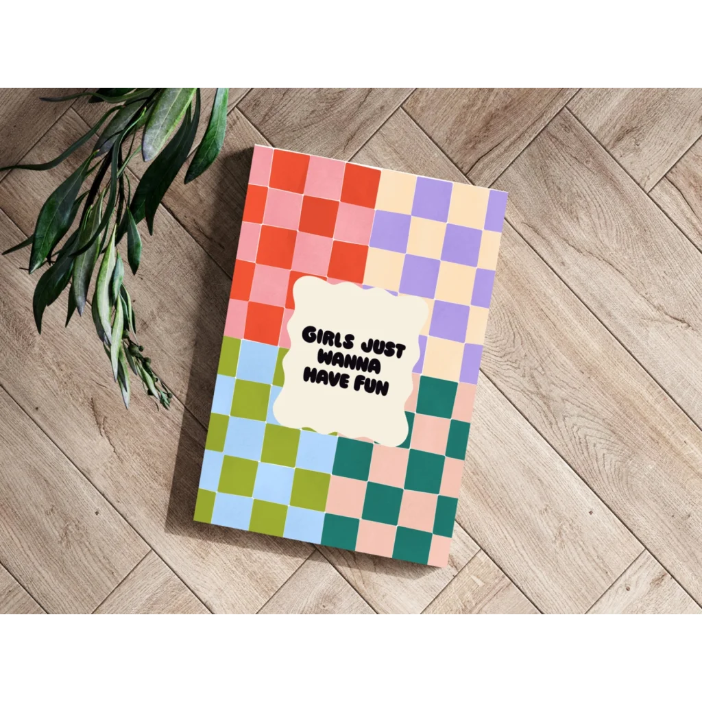Colorful checkered notebook on girls just wanna have fun insigne aluminum print