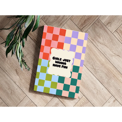 Colorful checkered notebook on girls just wanna have fun insigne aluminum print
