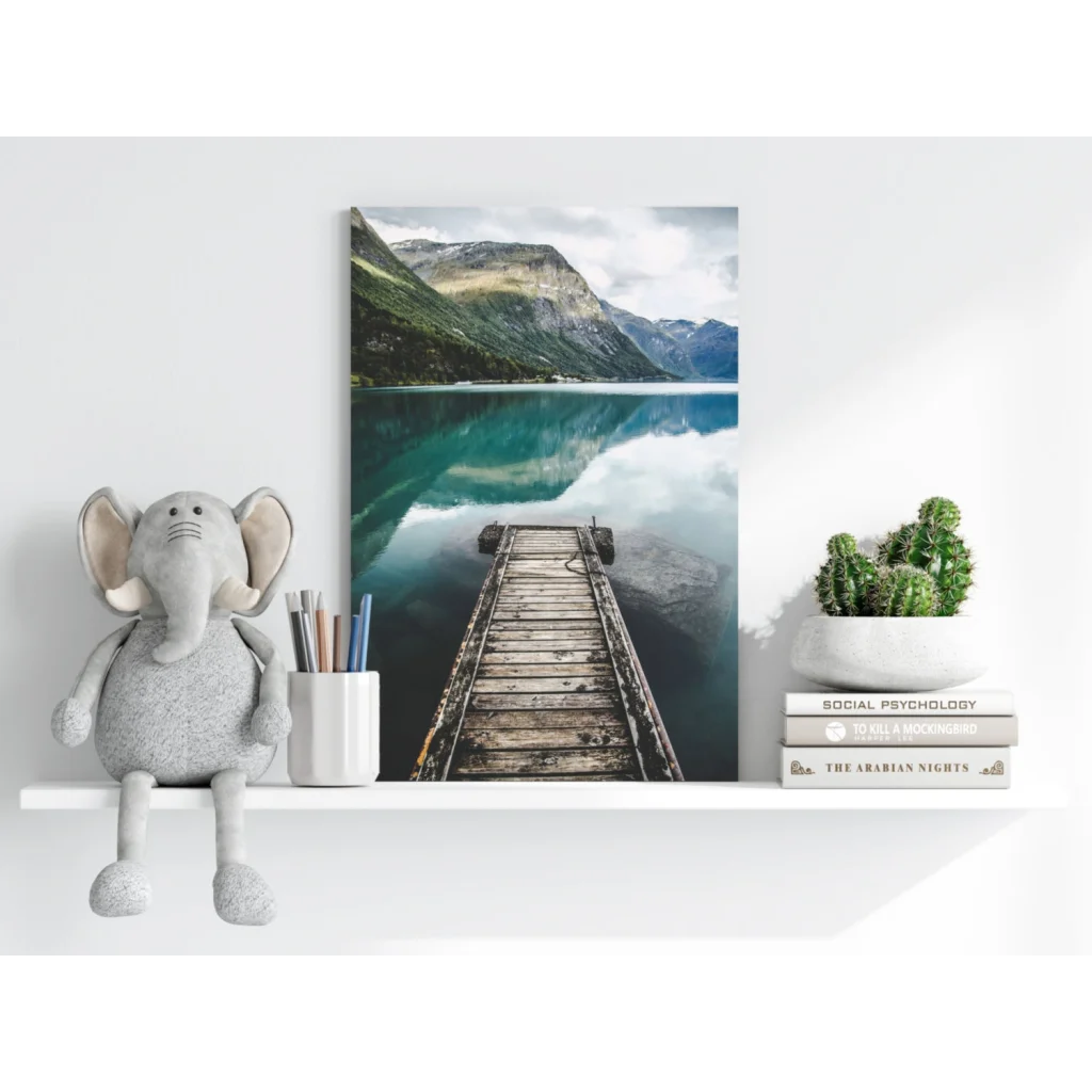 Serene dock on turquoise water in insigne aluminum print
