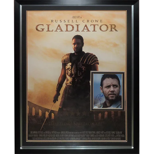 Framed Gladiator movie poster with Russell Crowe autographed 8x10 photo