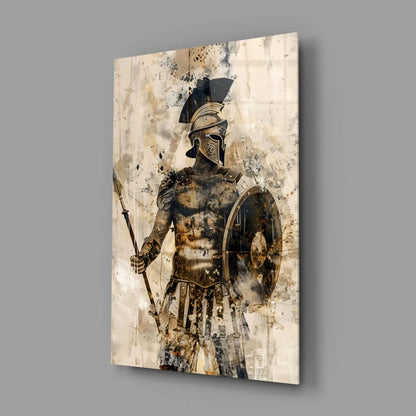 Spartan warrior glass wall art canvas print on beige black background