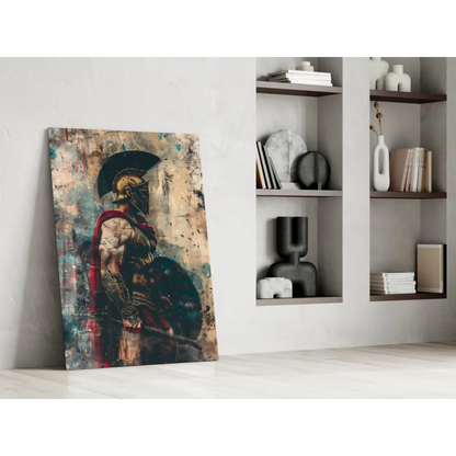 Epic Spartan warrior wall art canvas print in gold armor