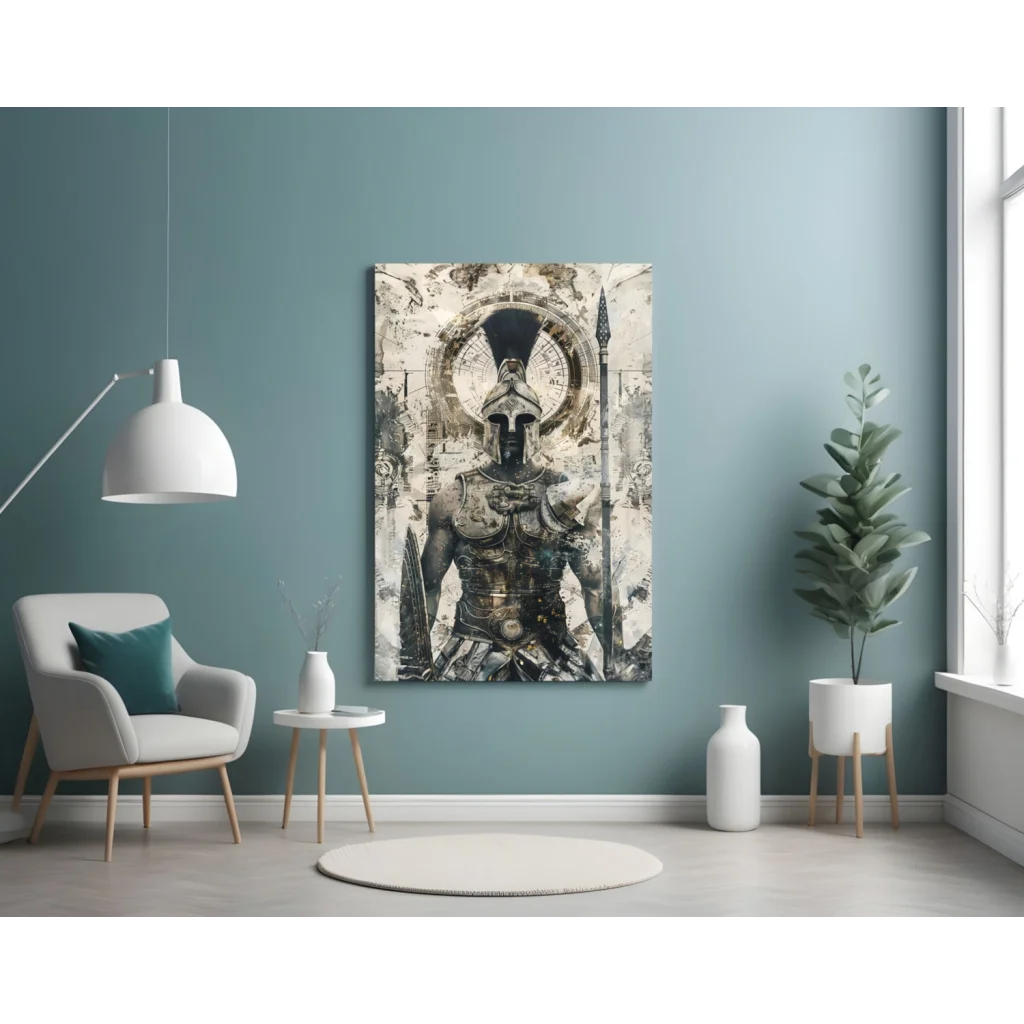 Spartan Warrior Textured Canvas Wall Art Black and White | Contemporary Home Wall Art | vintageantiquesgifts.com