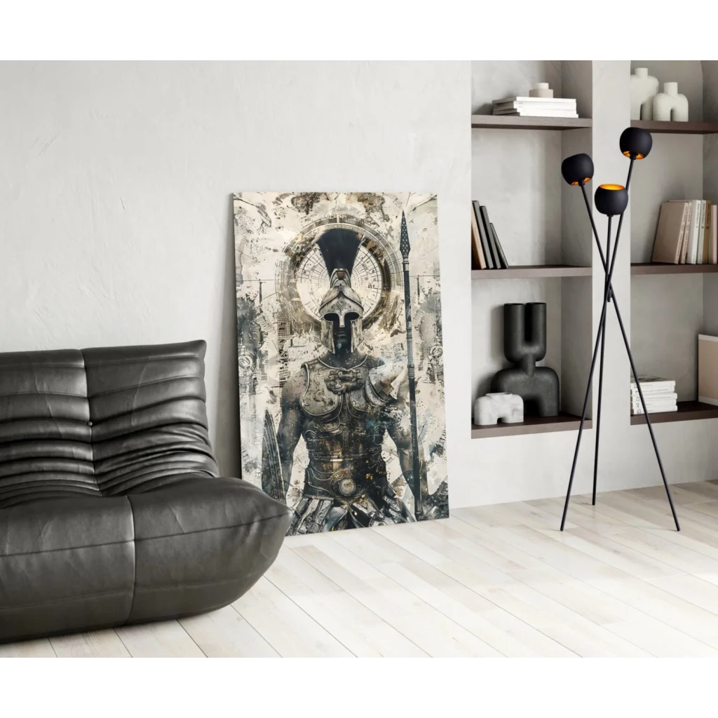 Spartan warrior black and white textured canvas wall art
