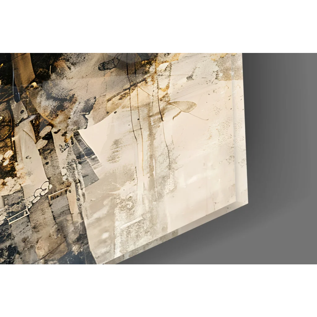 Abstract Spartan warrior glass wall art canvas print in beige gray tones