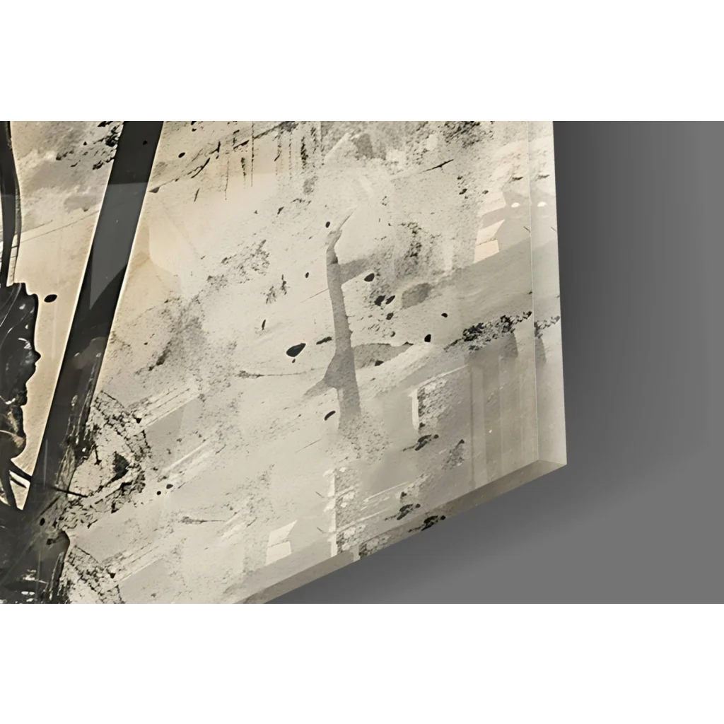 Abstract black and white glass wall art print on textured canvas