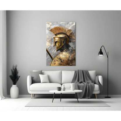 Spartan Helmet Glass Wall Art with Golden Metallic Finish | Modern Wall Art Decor | vintageantiquesgifts.com