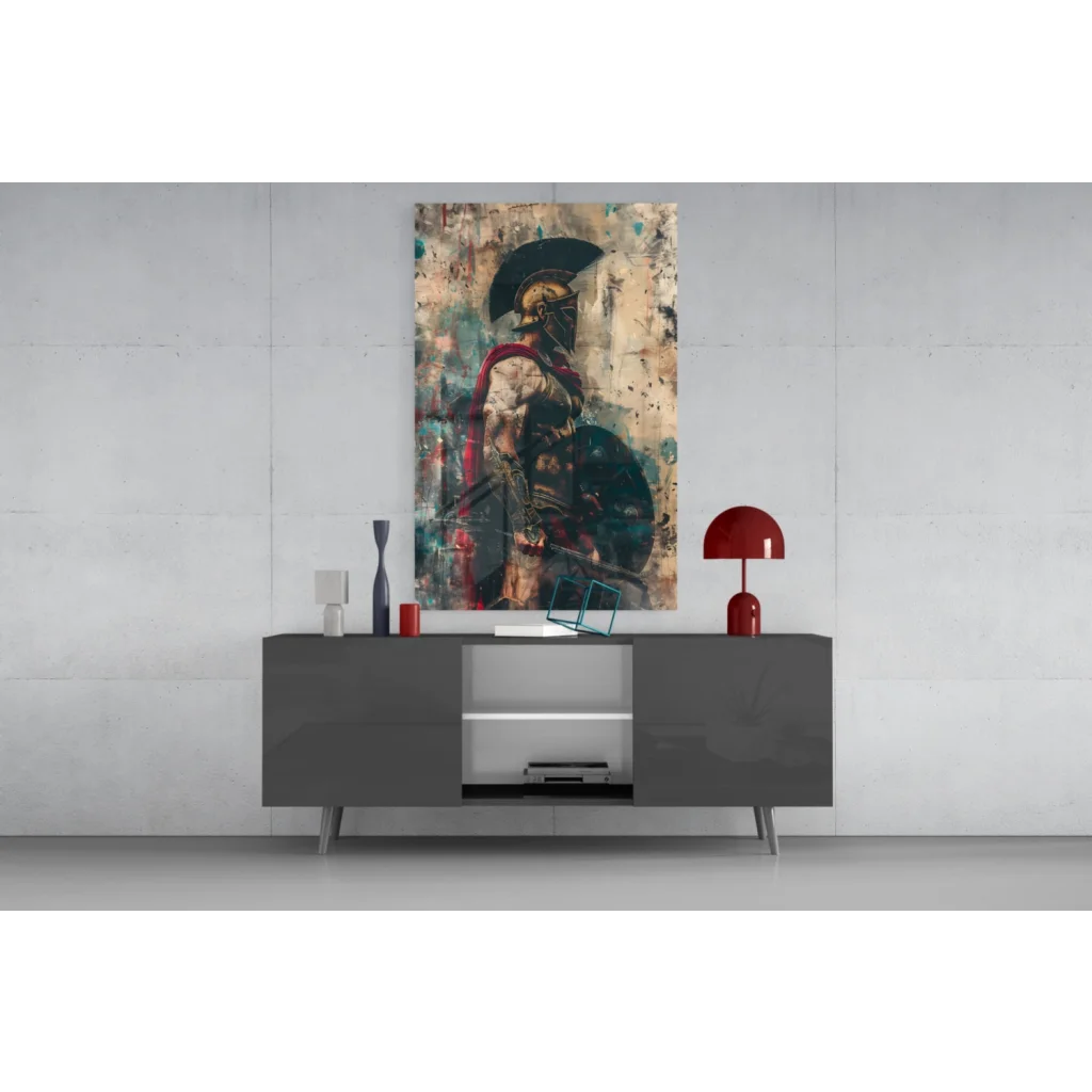 Epic Spartan warrior in black red armor on canvas wall art