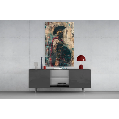 Epic Spartan warrior in black red armor on canvas wall art