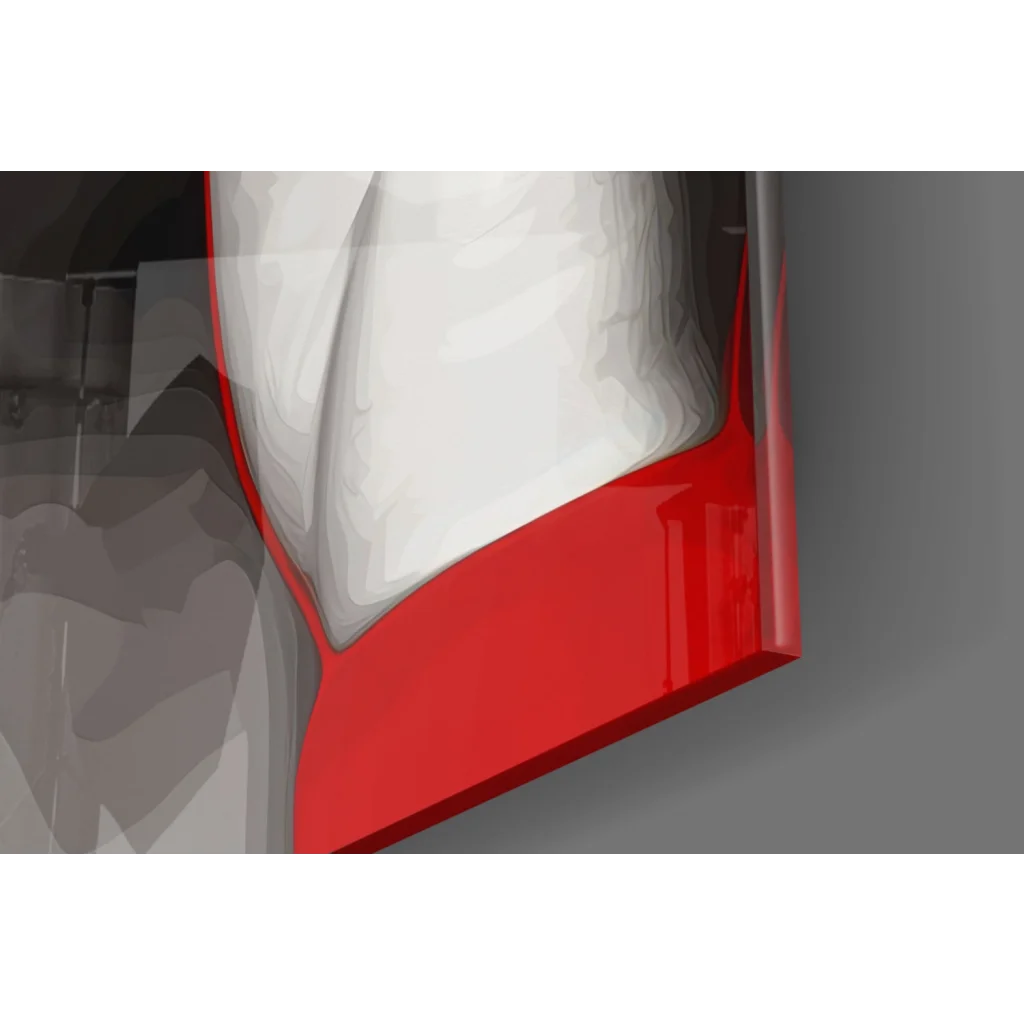 Glamorous red lips glass wall art with glossy finish and white lace heels