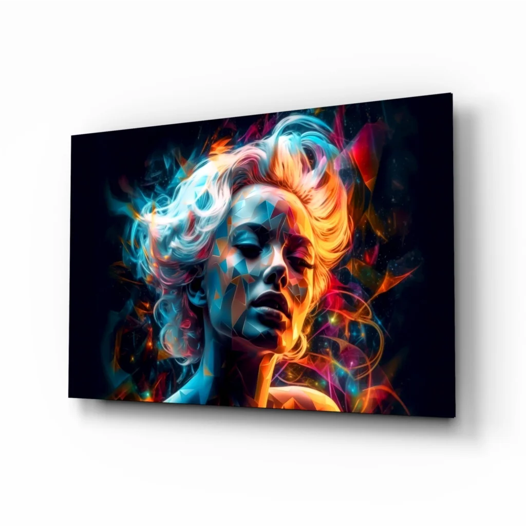 Vibrant swirling energy portrait on glass wall art canvas