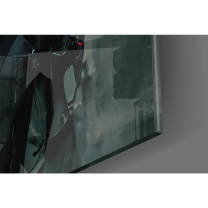 Cyberpunk golden helmet warrior on sleek monitor glass wall art