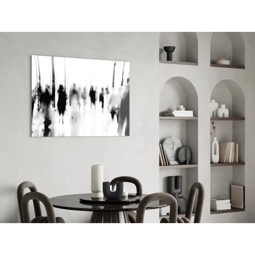 Black-and-white motion blur hallway wall art on canvas