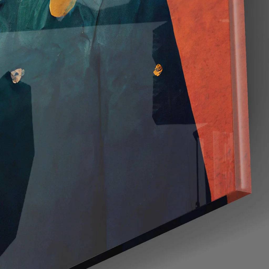 Bold geometric heart wall art canvas print in teal orange black