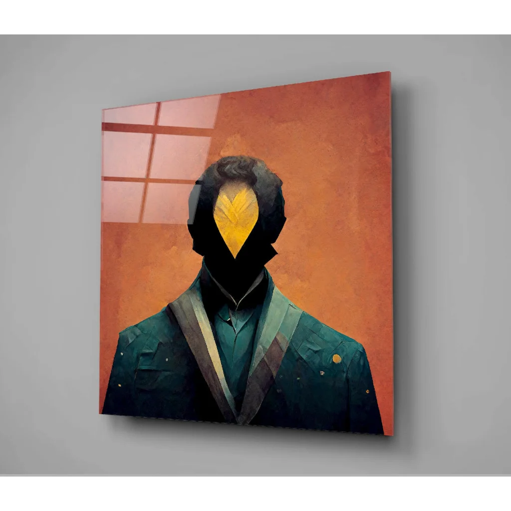 Bold geometric heart portrait wall art canvas print in teal attire