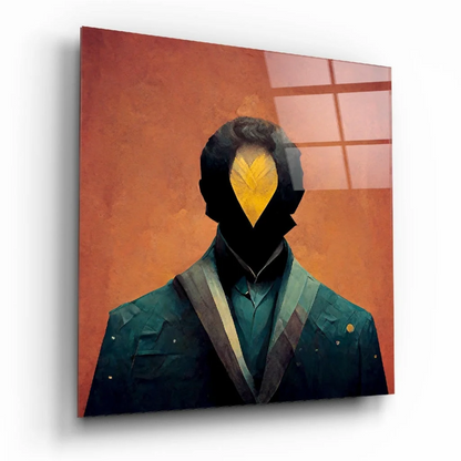 Bold geometric heart portrait wall art canvas print in teal suit