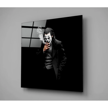 Joker tempered glass art print in black frame on wall