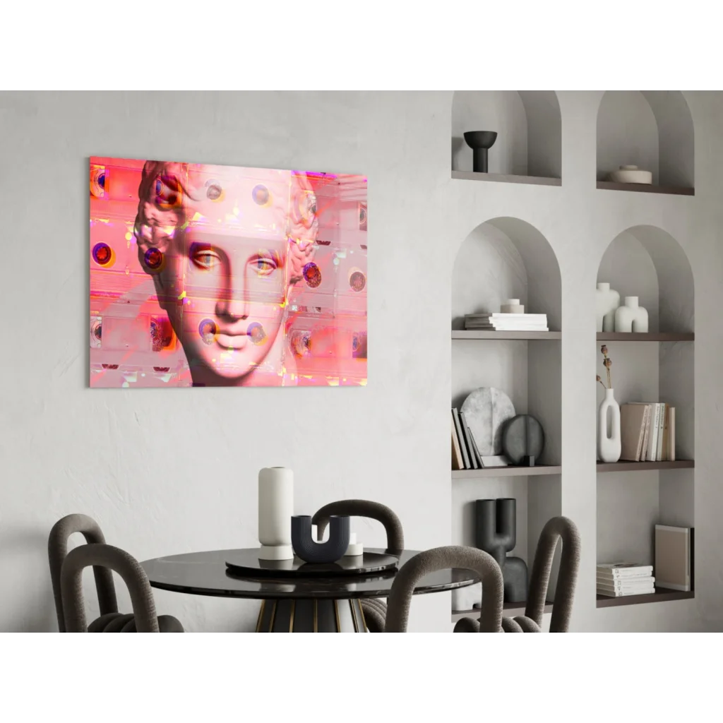 Pink glitch marble bust glass wall art digital print