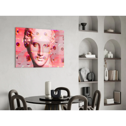 Pink glitch marble bust glass wall art digital print