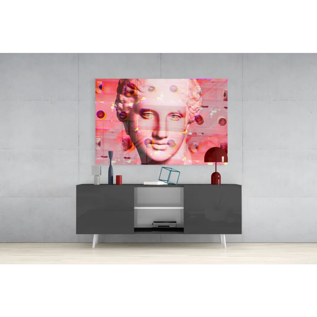 Vibrant pink gold glitch pink marble bust glass wall art canvas print
