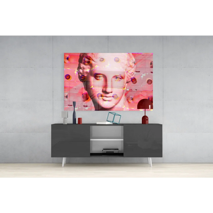 Vibrant pink gold glitch pink marble bust glass wall art canvas print