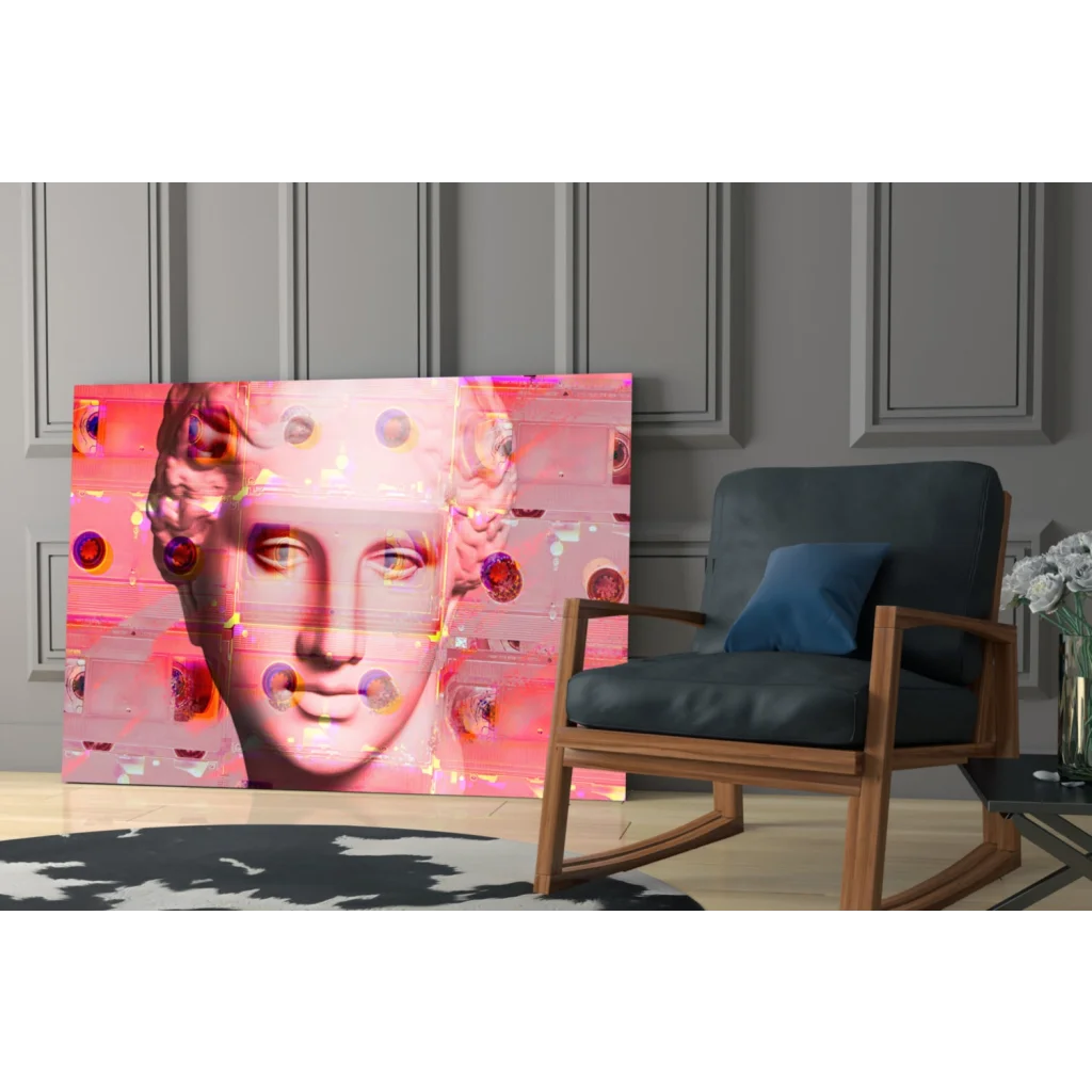 Vibrant pink glitch marble bust glass wall art canvas print