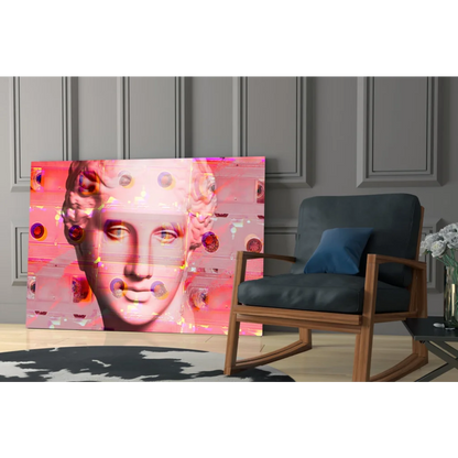 Vibrant pink glitch marble bust glass wall art canvas print