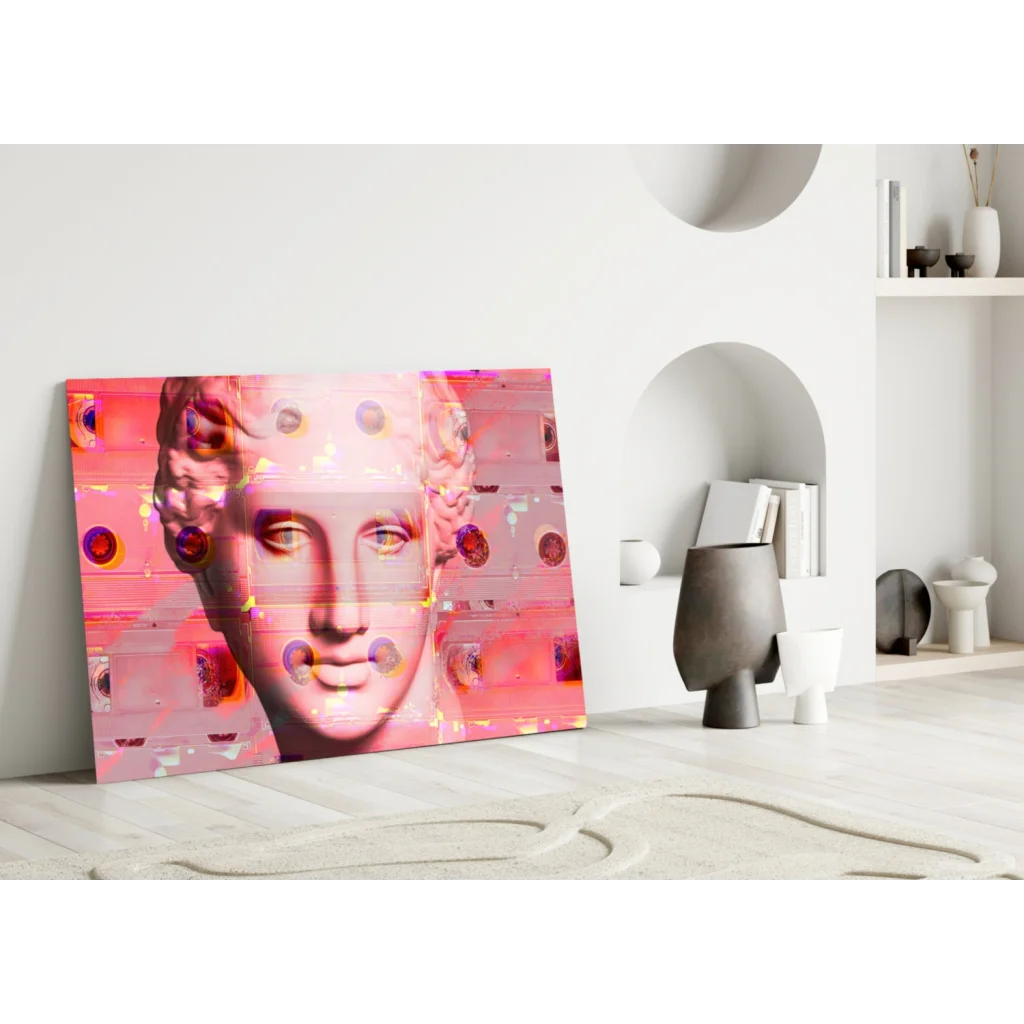 Vibrant pink glitch marble bust glass wall art canvas print