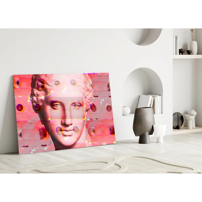 Vibrant pink glitch marble bust glass wall art canvas print