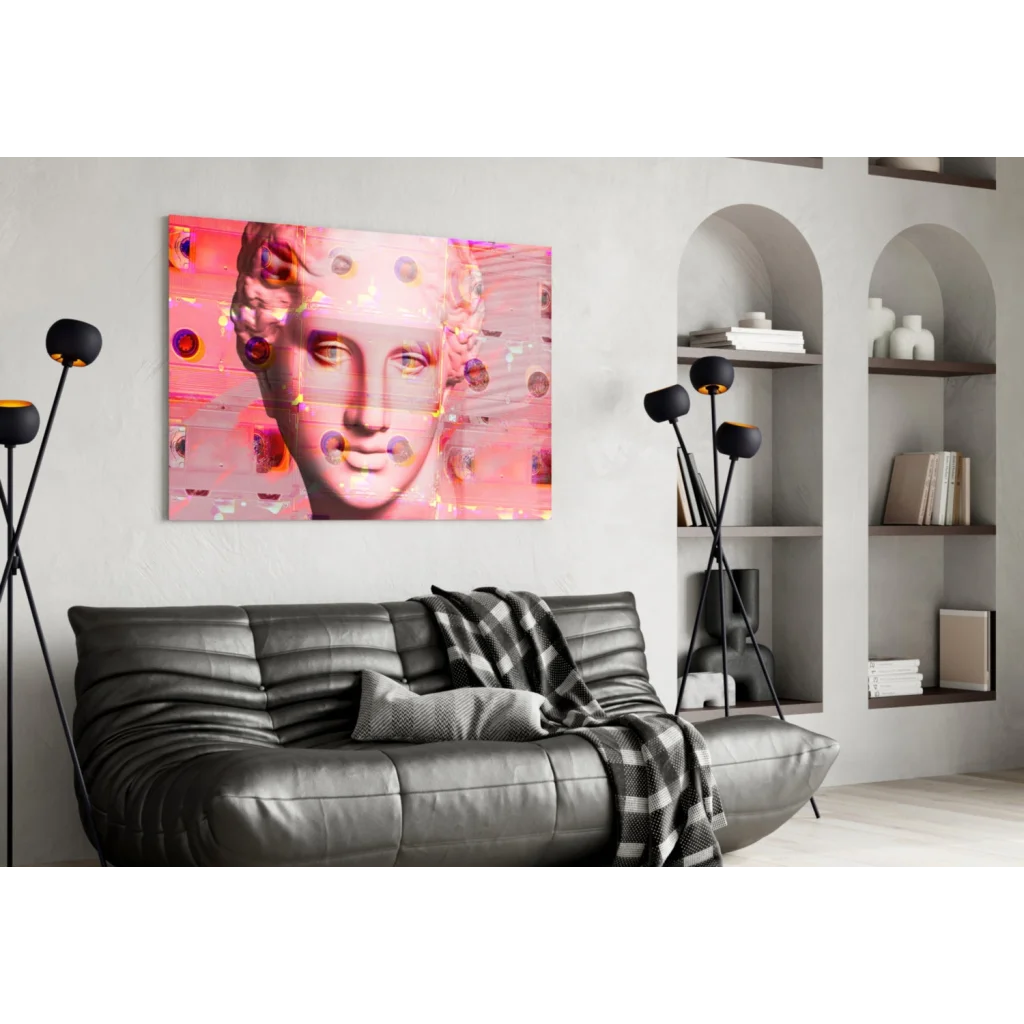 Vibrant pink glitch marble bust glass wall art canvas print