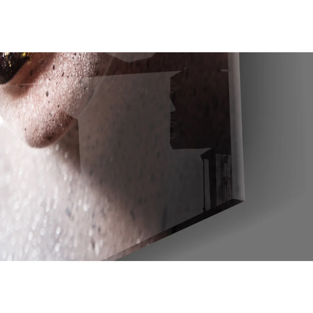 Glossy dark rectangular glass wall art mirror with textured surface reflections