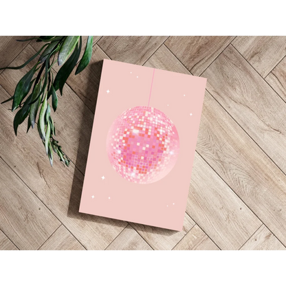 Glittery pink disco ball canvas print with star accents