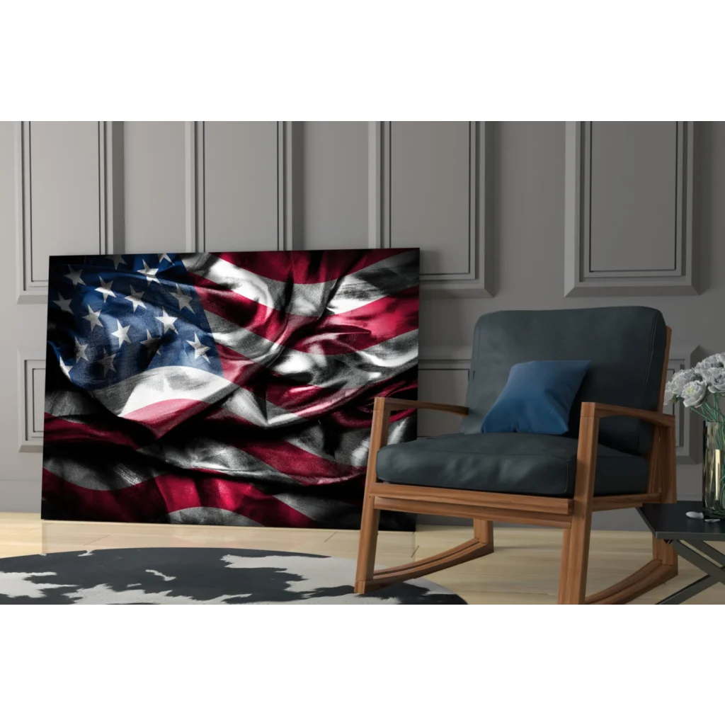 Vibrant glossy American Flag canvas wall art with vivid texture
