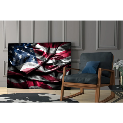 Vibrant glossy American Flag canvas wall art with vivid texture