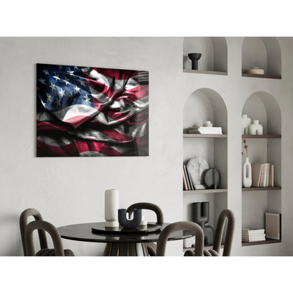 Vivid glossy American Flag canvas wall art on textured fabric