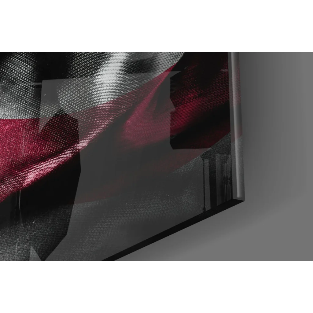 Glossy American Flag wall art canvas with bold red black geometric texture