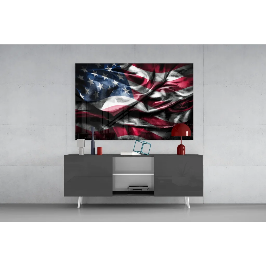 Vibrant waving American Flag glossy wall art canvas print