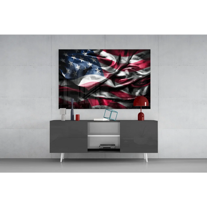 Vibrant waving American Flag glossy wall art canvas print